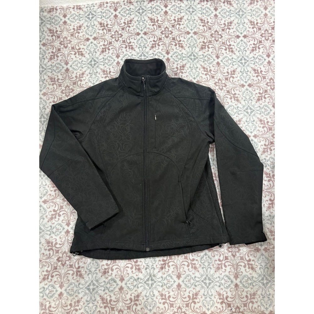 Double Diamond Womens Black Floral Softshell Fleece Lined Jacket Large 744028
